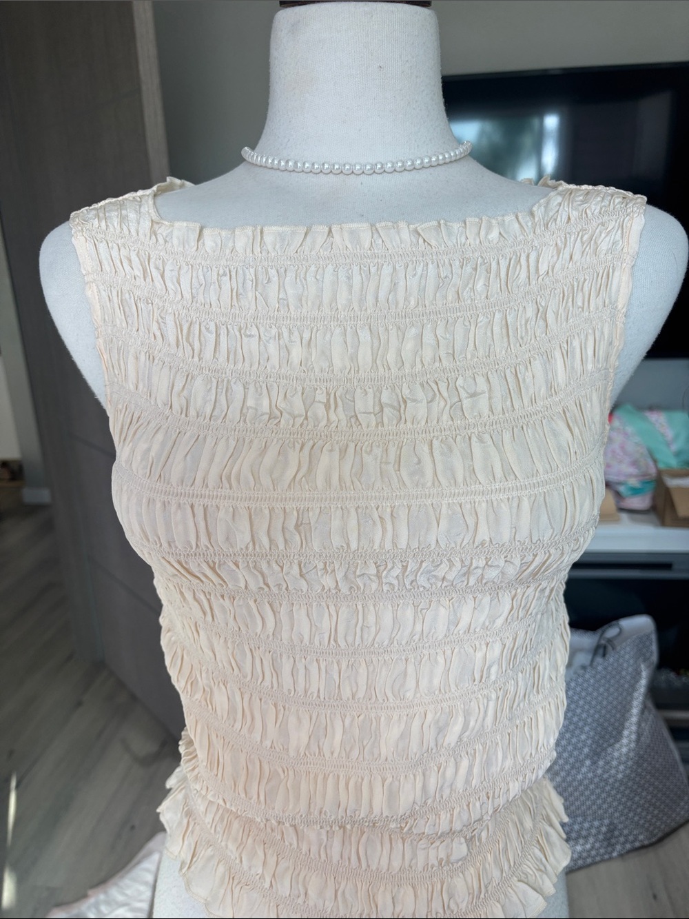 J. Crew Cream Smocked Sleeveless Crop Top